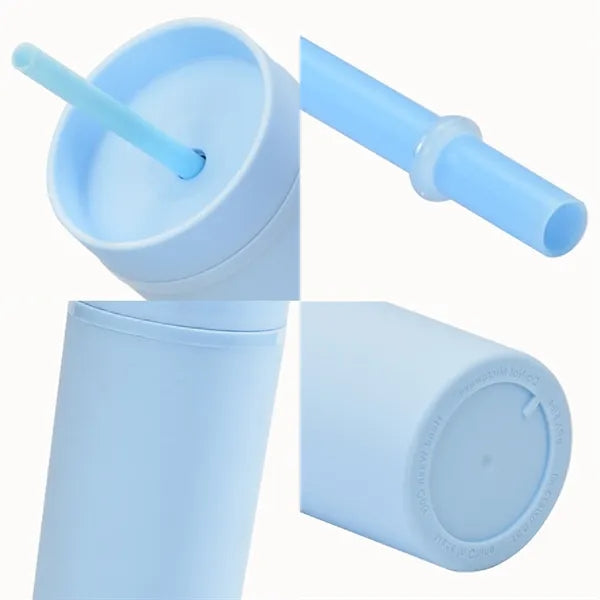 Double-wall Matte Acrylic Slim Tumbler With Lid And Straw