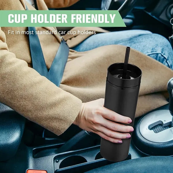 Double-wall Matte Acrylic Slim Tumbler With Lid And Straw