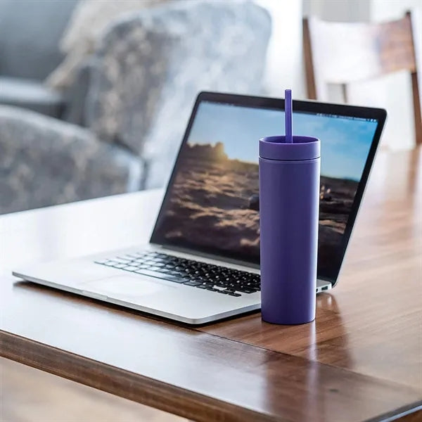 Double-wall Matte Acrylic Slim Tumbler With Lid And Straw