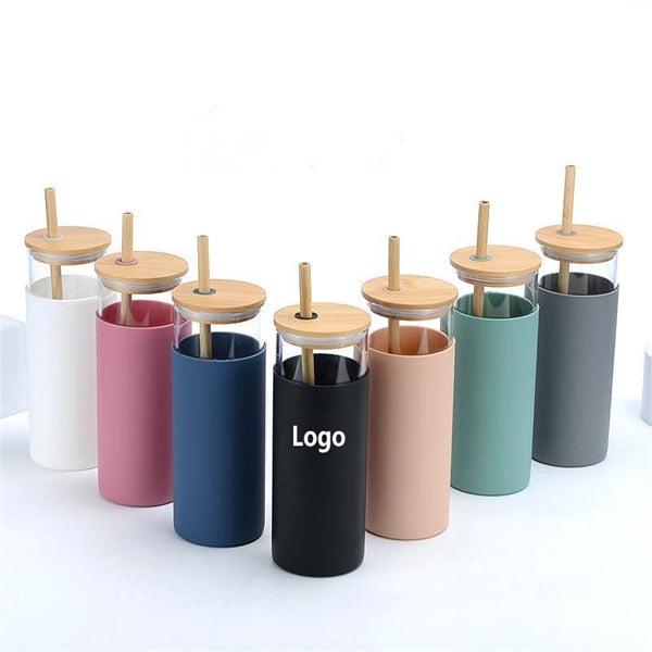 16oz Glass Tumbler with Bamboo Lid and Straw