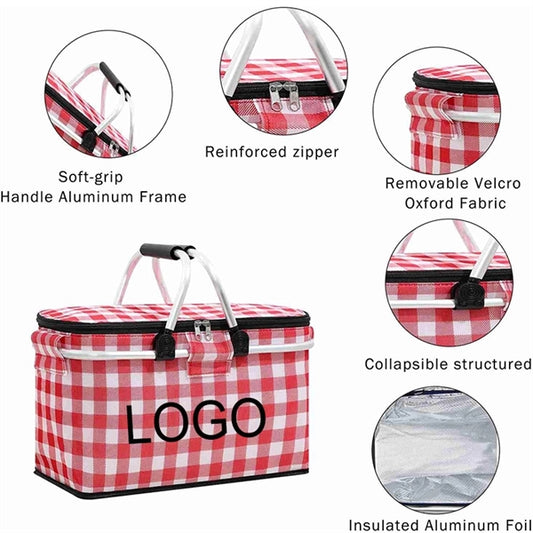 Portable Picnic Basket Insulated Cooler Grocery Bag