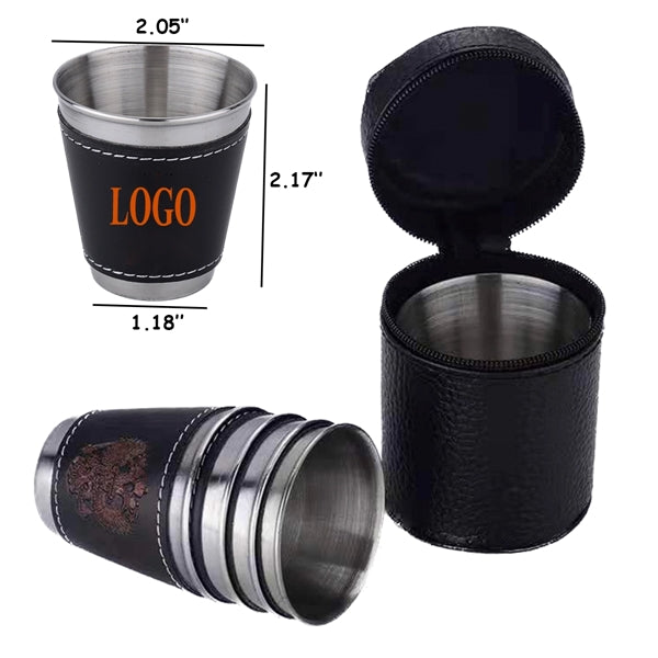 Stainless Steel Cups Set Of 4 With PU Carrying Case