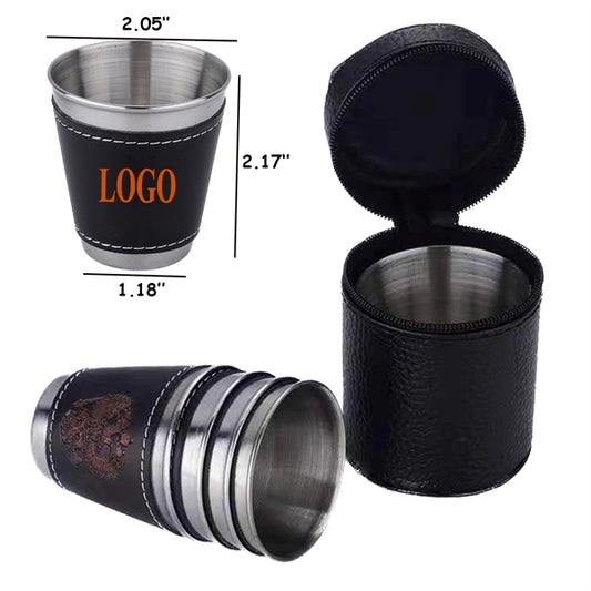 Stainless Steel Cups Set Of 4 With PU Carrying Case