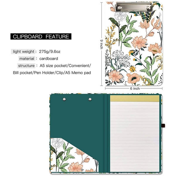 Clipboard Folio with Refillable Lined Notepad