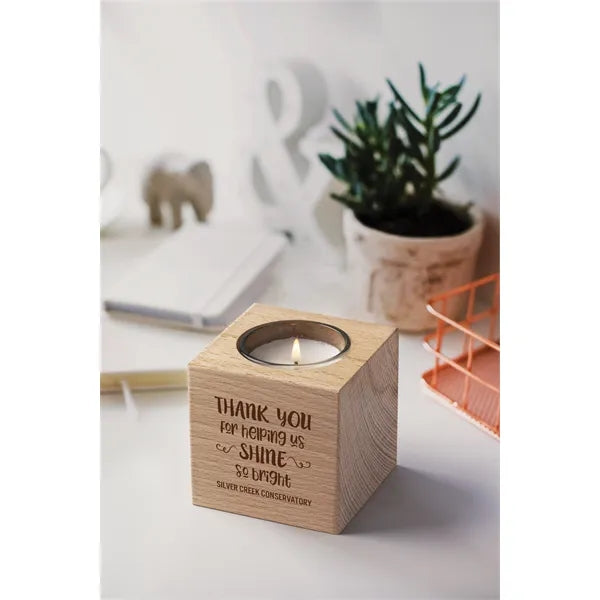Beechwood Cube Candle Holder
