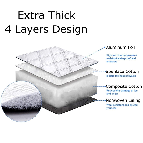 Extra Thick 4 Layers Auto Windshield Cover for Snow and Sun