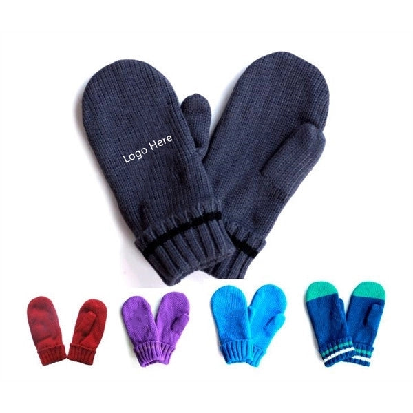 Acrylic Knit Mittens With Fleece Lining