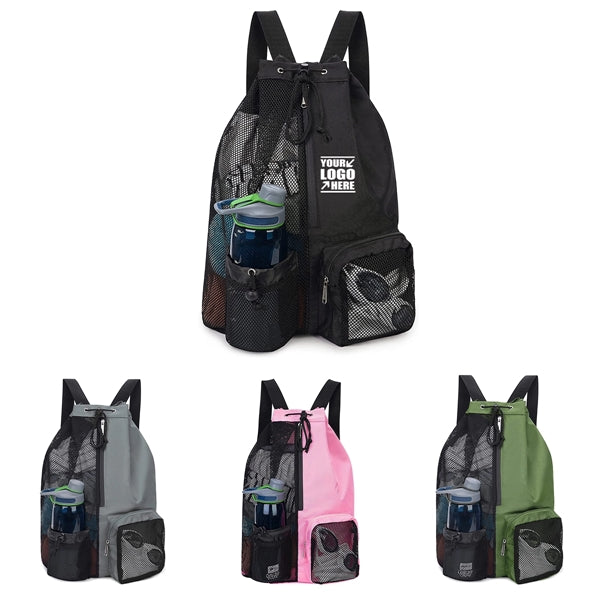 Swim Mesh Beach Drawstring Backpack Bag with Wet Pocket