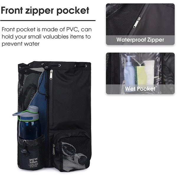 Swim Mesh Beach Drawstring Backpack Bag with Wet Pocket
