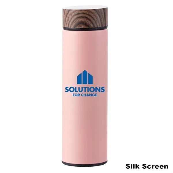 17 oz Wood Cap Double Wall Stainless Steel Thermos Bottle
