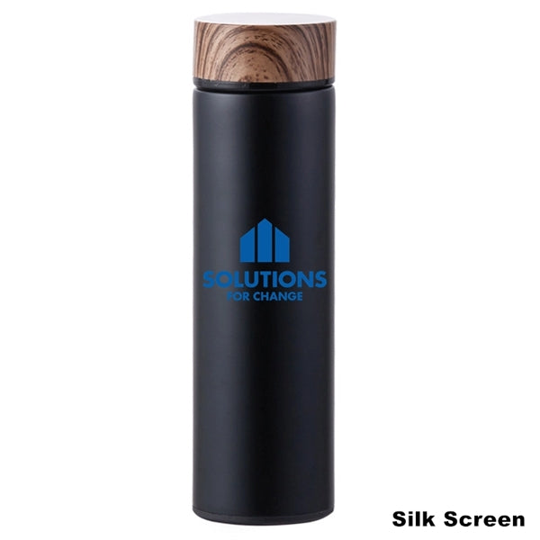 17 oz Wood Cap Double Wall Stainless Steel Thermos Bottle