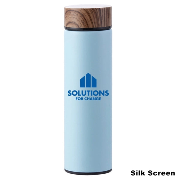 17 oz Wood Cap Double Wall Stainless Steel Thermos Bottle