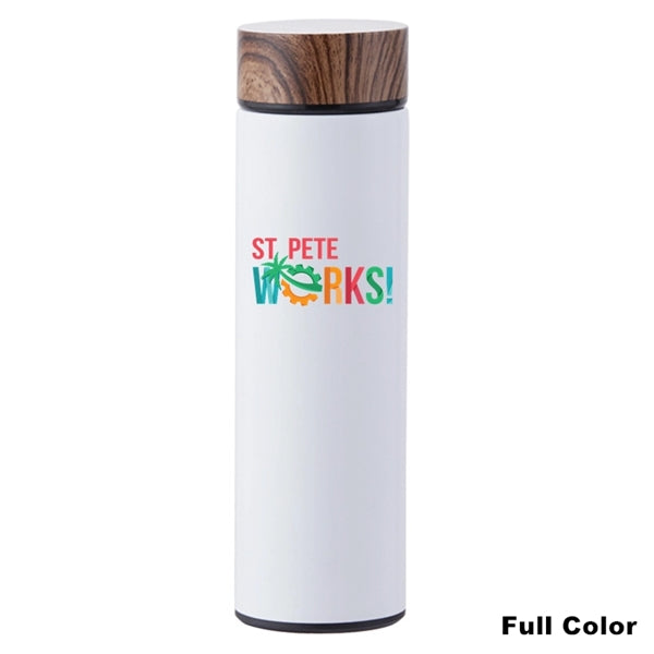 17 oz Wood Cap Double Wall Stainless Steel Thermos Bottle