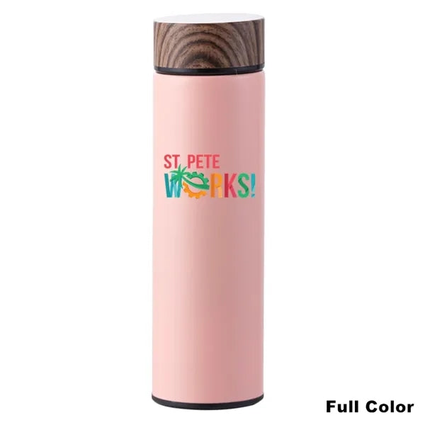 17 oz Wood Cap Double Wall Stainless Steel Thermos Bottle