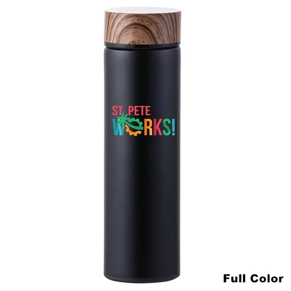 17 oz Wood Cap Double Wall Stainless Steel Thermos Bottle