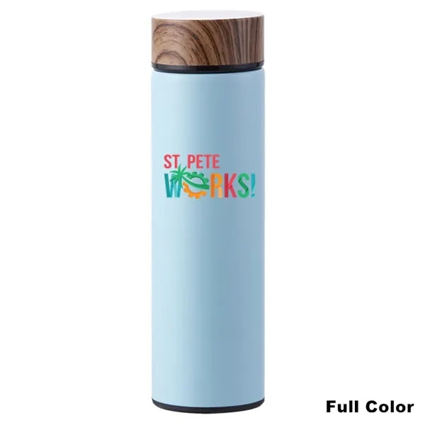 17 oz Wood Cap Double Wall Stainless Steel Thermos Bottle