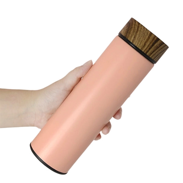 17 oz Wood Cap Double Wall Stainless Steel Thermos Bottle