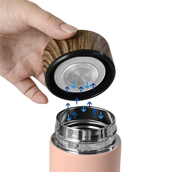 17 oz Wood Cap Double Wall Stainless Steel Thermos Bottle