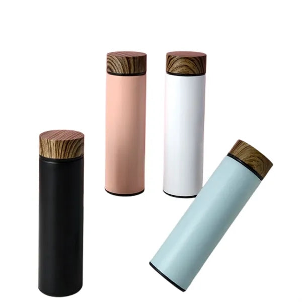 17 oz Wood Cap Double Wall Stainless Steel Thermos Bottle