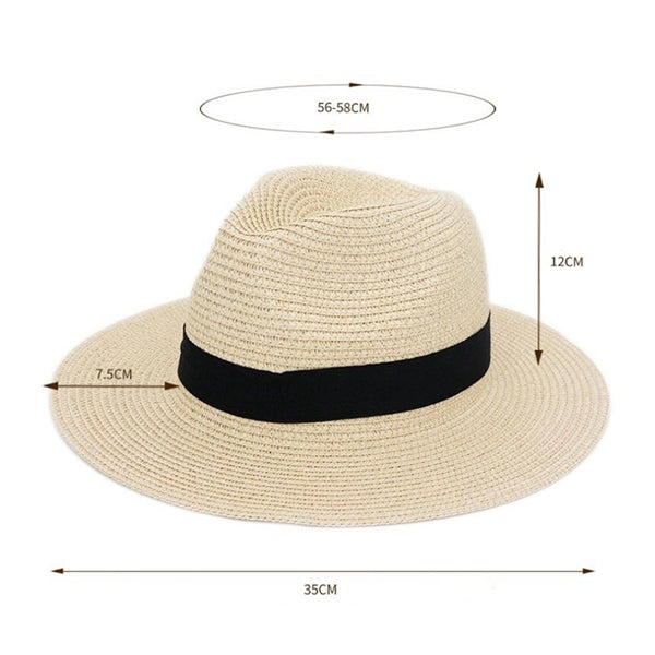 Unisex Travel Panama Hat Summer Wide Brim Straw Cap