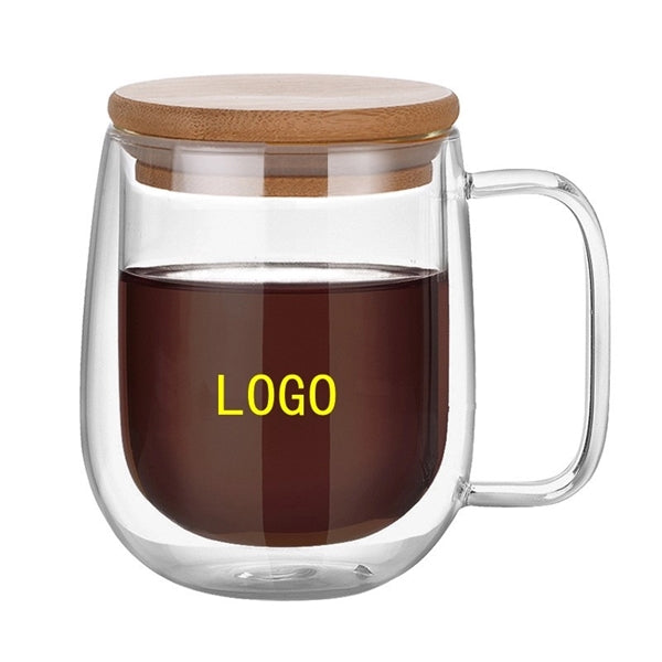 Transparent Double Glass Mug WIth Lids
