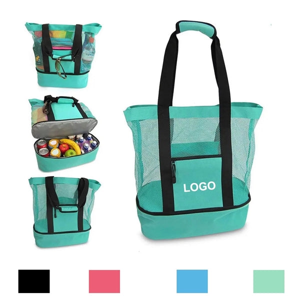 2 in 1 Mesh Beach Bag Large Sandproof Insulated Cooler Tote