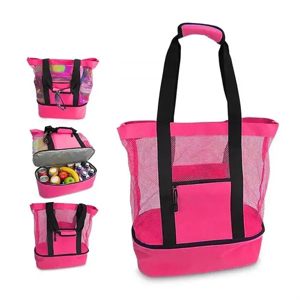 2 in 1 Mesh Beach Bag Large Sandproof Insulated Cooler Tote