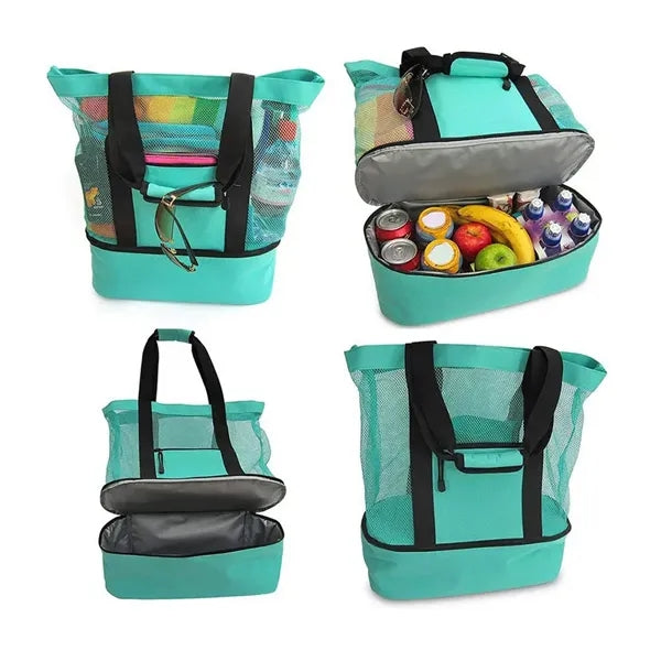 2 in 1 Mesh Beach Bag Large Sandproof Insulated Cooler Tote