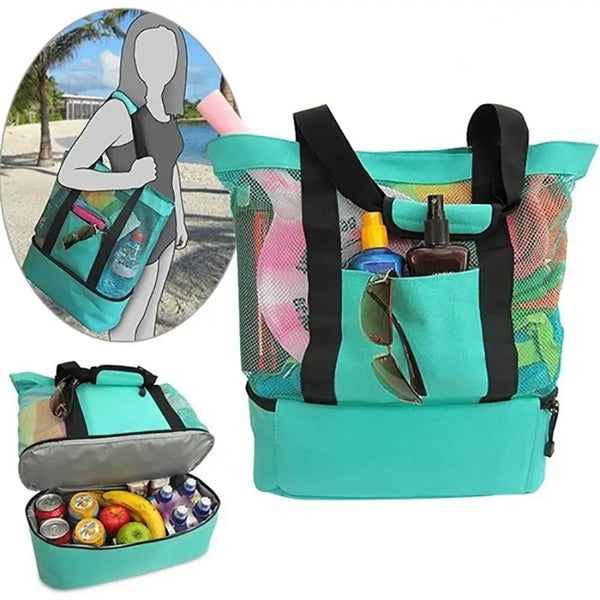 2 in 1 Mesh Beach Bag Large Sandproof Insulated Cooler Tote