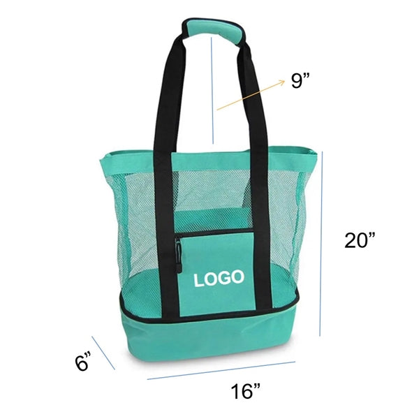 2 in 1 Mesh Beach Bag Large Sandproof Insulated Cooler Tote