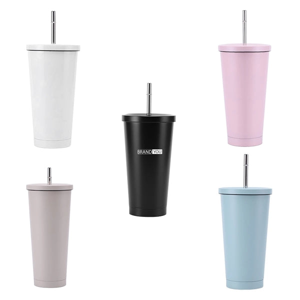 17oz Insulated Tumbler with Stainless Straw and Secure Lid