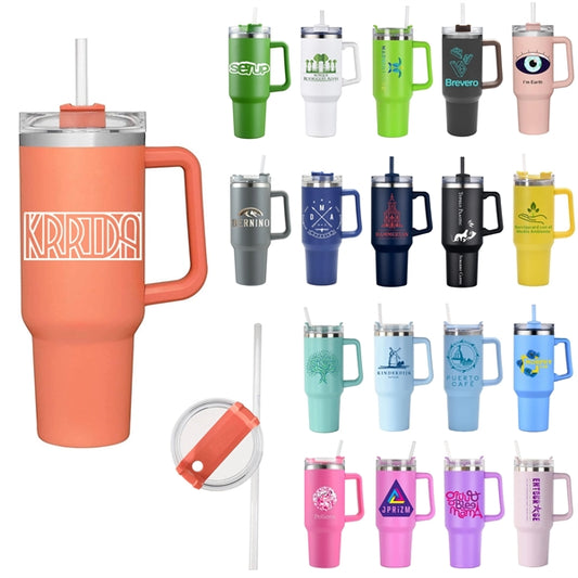 40 Oz. Stainless Steel Tumbler with Handle & Straw