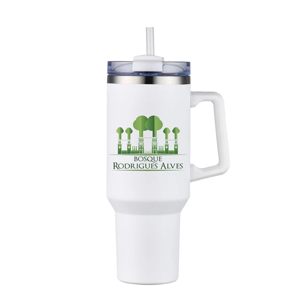 40 Oz. Stainless Steel Tumbler with Handle & Straw