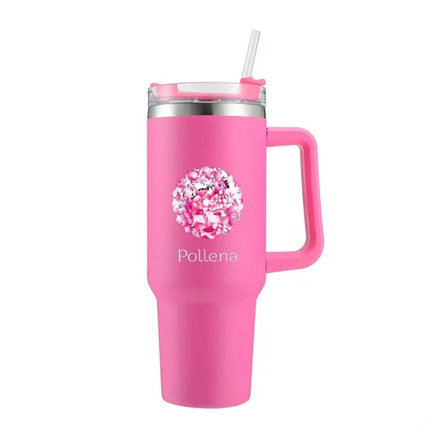 40 Oz. Stainless Steel Tumbler with Handle & Straw