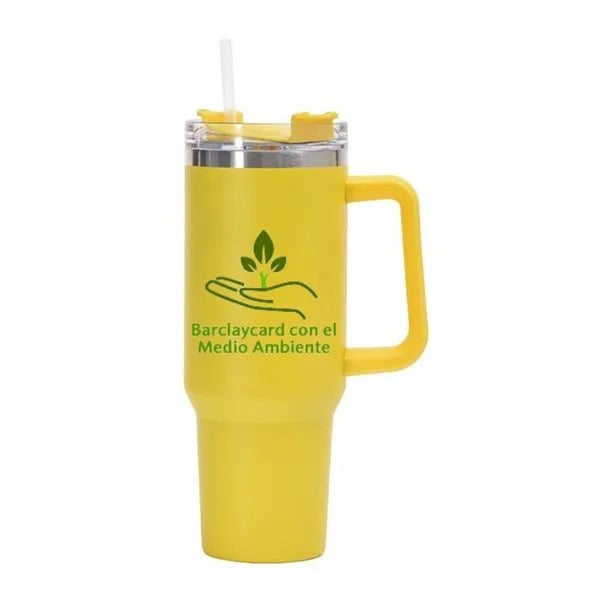 40 Oz. Stainless Steel Tumbler with Handle & Straw
