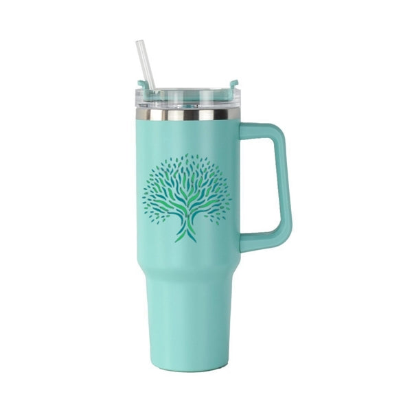 40 Oz. Stainless Steel Tumbler with Handle & Straw