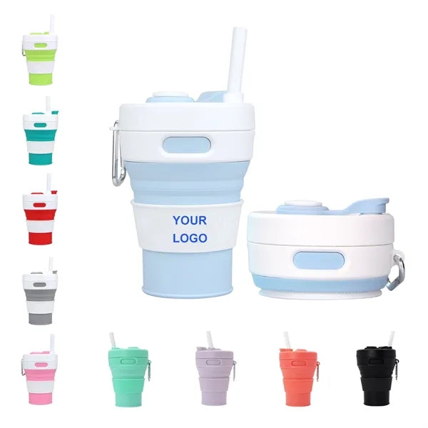 15OZ Collapsible Silicone cup w/ Drinking Straw