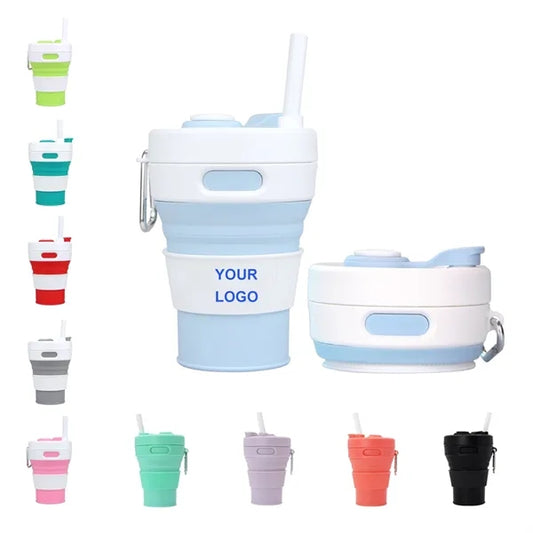 15OZ Collapsible Silicone cup w/ Drinking Straw