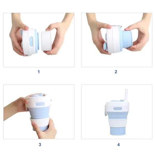 15OZ Collapsible Silicone cup w/ Drinking Straw