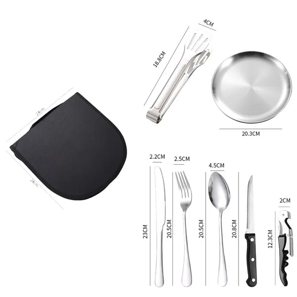 10pcs Kit Outdoor Picnic Portable Stainless Steel Tableware