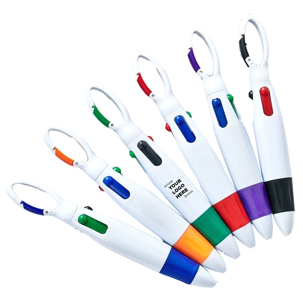 4 Color Retractable Shuttle Pens With Carabiner Clip