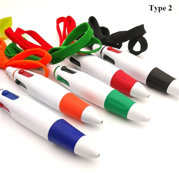 4 Color Retractable Shuttle Pens With Carabiner Clip