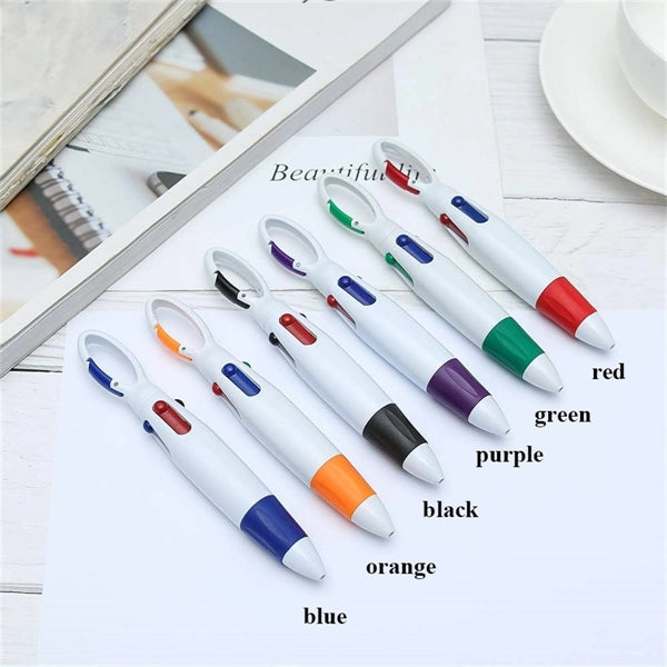 4 Color Retractable Shuttle Pens With Carabiner Clip