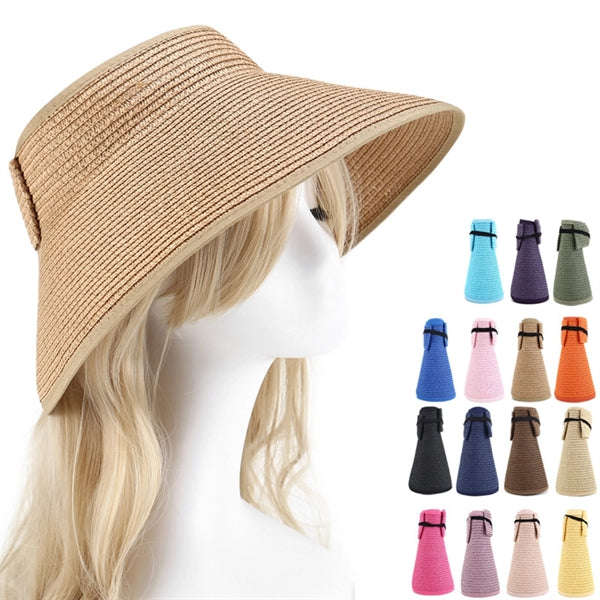 Women's Wide Brim Roll-up Straw Sun Hat Beach Visor
