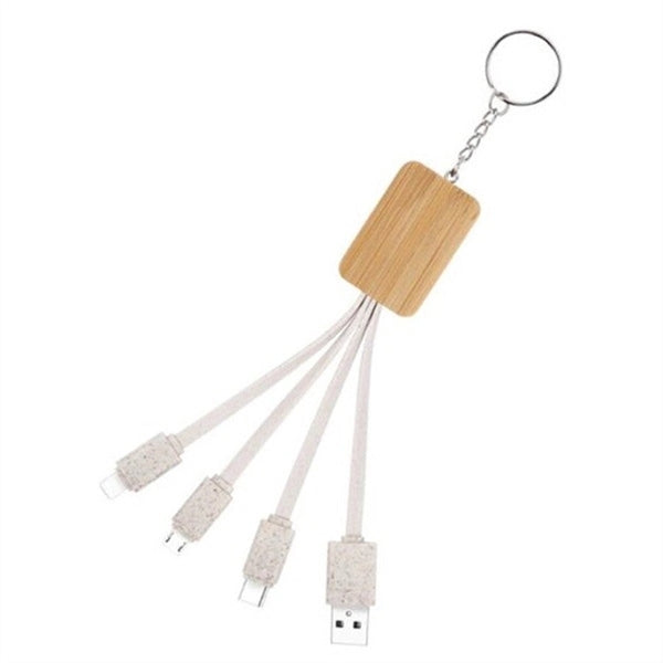Degradable Rectangle Bamboo 3 in 1 USB Charging Cable