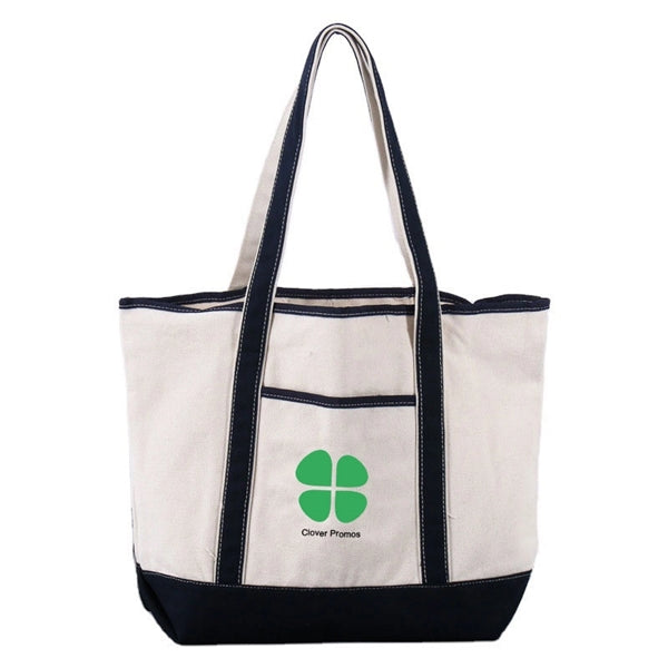 Open Top Cotton Canvas Deluxe Tote Bag with Outer Pocket