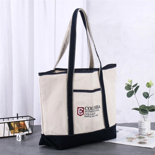 Open Top Cotton Canvas Deluxe Tote Bag with Outer Pocket