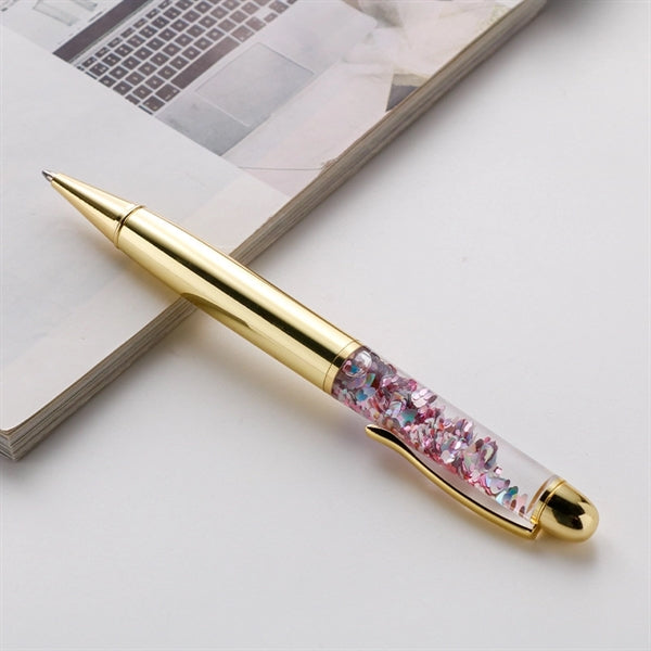 Logo Sequin Crystal Metal Ballpoint Pen