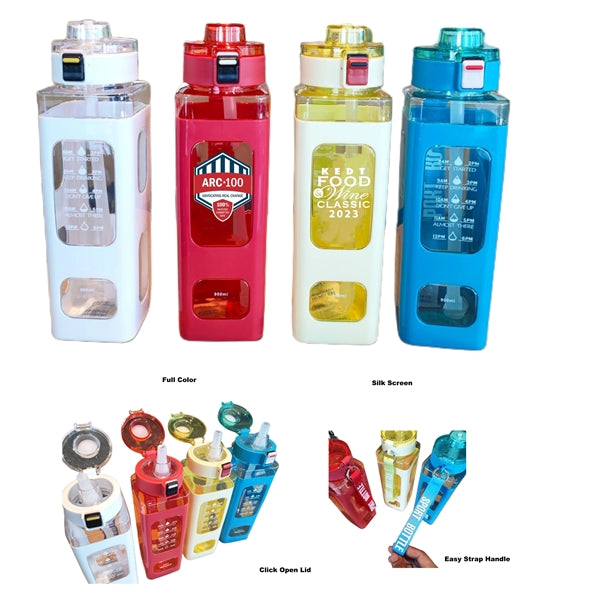24/30 oz Motivational Water Bottle with Straw & Time Marker