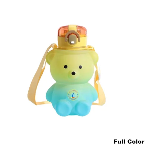 27 oz Bear Shaped Water Bottle with Straw and Shoulder Strap